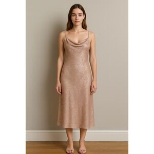 Marina Blush Pink Metallic Slip Dress Spaghetti Strap Size Large‎